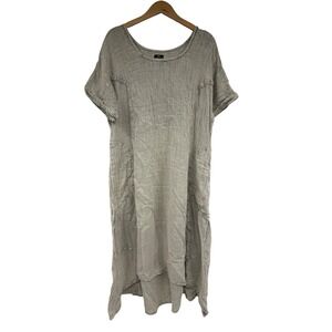 Tulip Grey Cotton Gauze Lagenlook Midi Dress Short Sleeve High Low Hem Large